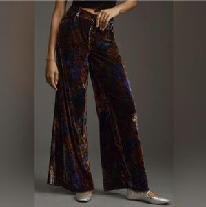 NWT Anthropologie Velvet Burnout High Waist Wide Leg Pants 8
